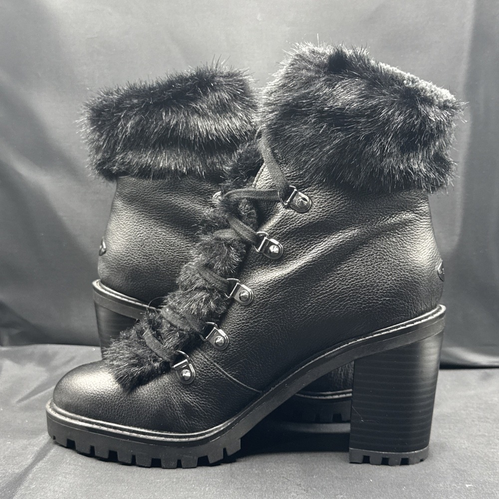 Size 8 - Guess Galway Faux Fur Ankle Boot Platform Black - Picture 2 of 8